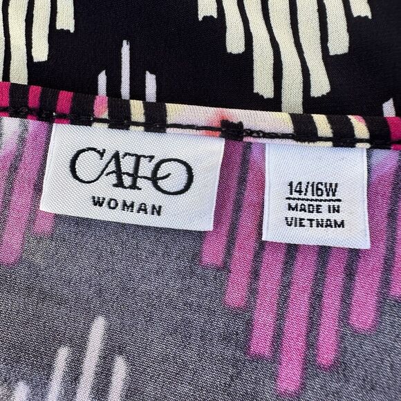 Cato Blouse Sz 14/16W Colorful Chevron Keyhole Tie Waist Artsy Office Casual - Picture 4 of 14